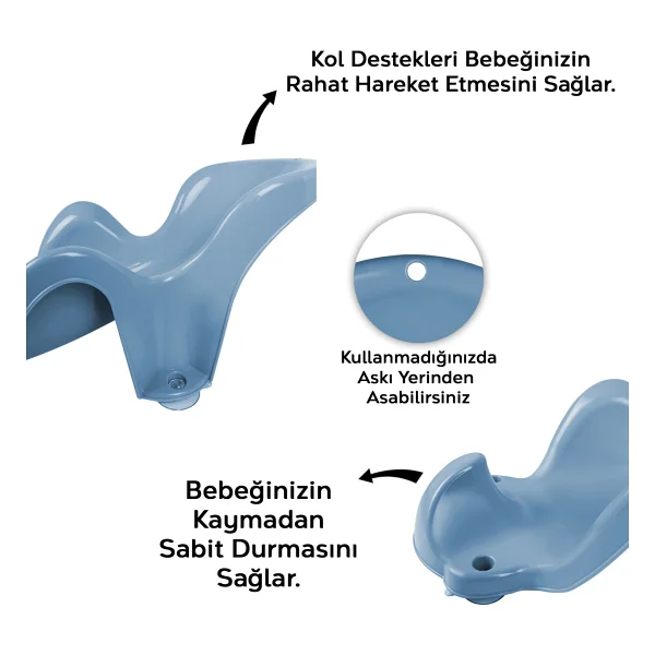 Meleni Baby Vakum Tabanlı Bebek Yıkama Banyo Aparatı - Bebek Yıkama Koltuğu Küvet Oturağı - Mavi - Görsel 4