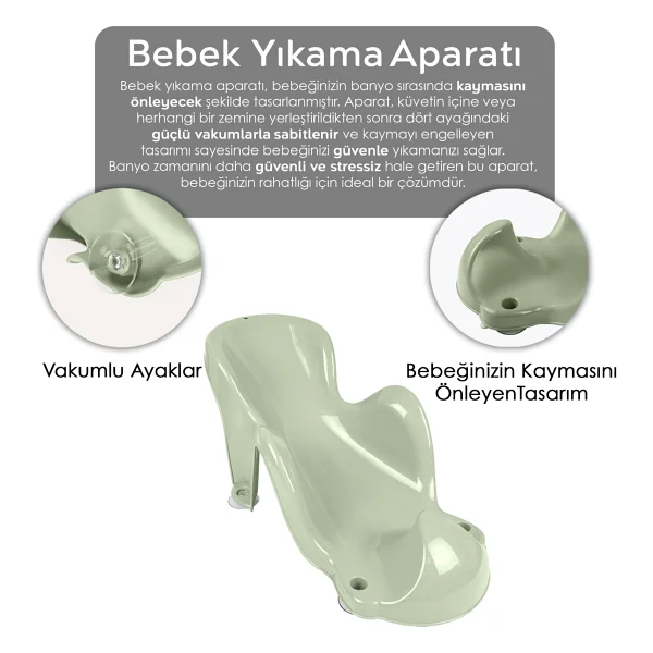 Meleni Baby Vakum Tabanlı Bebek Yıkama Banyo Aparatı - Bebek Yıkama Koltuğu Küvet Oturağı - Yeşil - Görsel 2