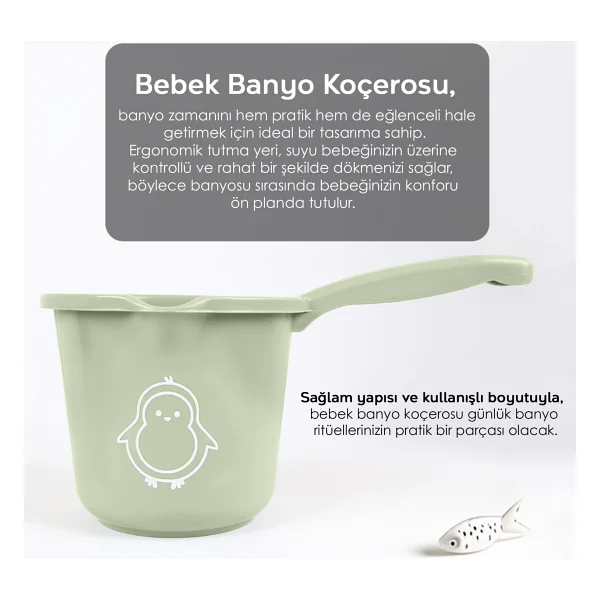 Meleni Baby 3'lü Bebek Banyo Seti - Vakum Tabanlı Yıkama Aparatı - Banyo Su Kovası - Maşrapa - Yeşil - Görsel 4