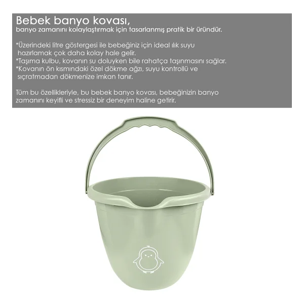 Meleni Baby Bebek Banyo Su Kovası - Çok Amaçlı Figürlü Kova 13 Lt - Yeşil - Görsel 4