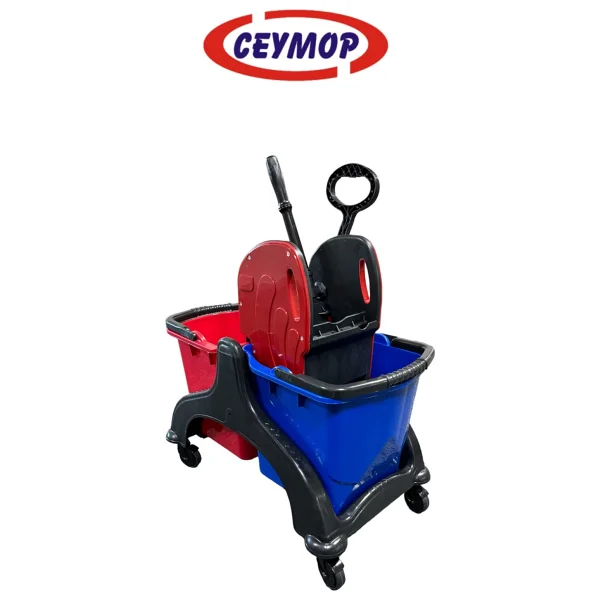 Mck Plus Ceymop Professional Çift Kovalı Temizlik, Paspas Seti Plastik Presli Kat Arabası - Siyah - Görsel 6