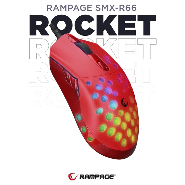 Rampage Smx-R66 Rocket Kırmızı RGB Makrolu Ergonomik Optik Kablolu Oyuncu Mouse - Görsel 3