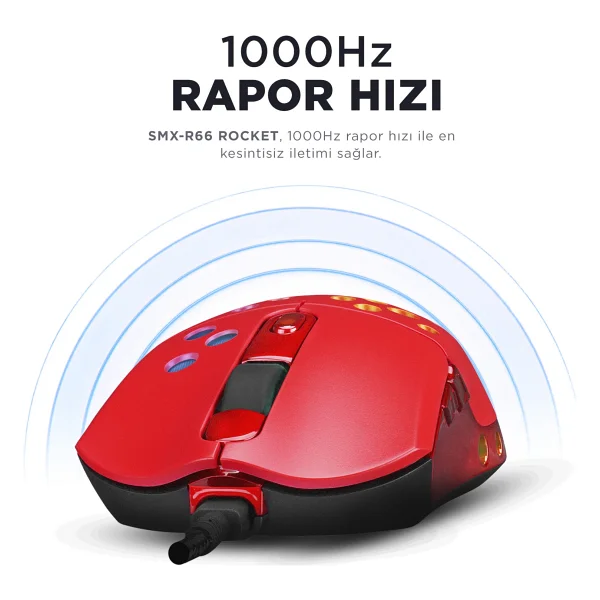 Rampage Smx-R66 Rocket Kırmızı RGB Makrolu Ergonomik Optik Kablolu Oyuncu Mouse - Görsel 5