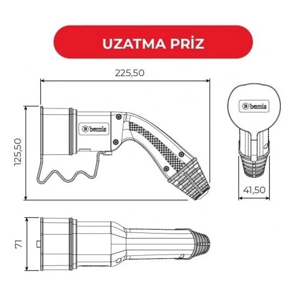 Bemis Elektrikli Araç Şarj Kablosu Priz + Fiş Seti - 8m Trifaze 20a - 11 Kw Kablolu Şarj Seti - Görsel 4