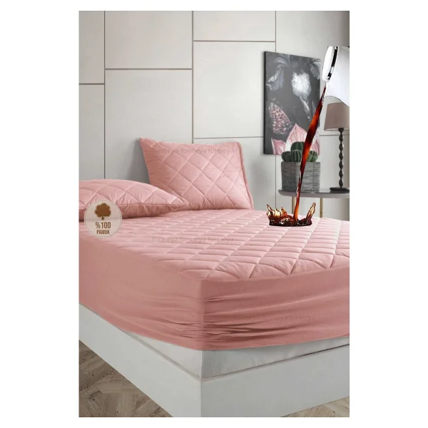 Formeya Pamukkale Alez Set Pembe % 100 Pamuk Kapitone Sıvı Geçirmez Alez Ve Yastık Koruyucu Set - 90 X 200 Cm - Görsel 4