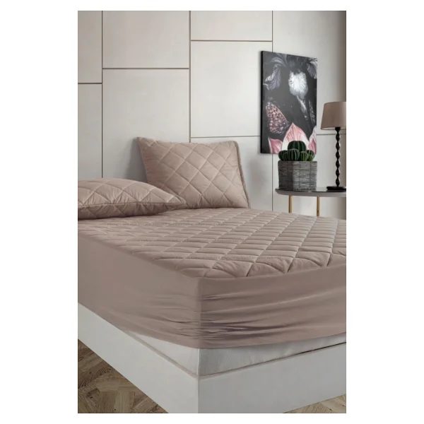 Formeya Pamukkale Alez Set Kahverengi Pamuk Kapitone Yatak Koruyucu Alez Ve Yastık Koruyucu Set - 90 X 200 Cm - Görsel 2