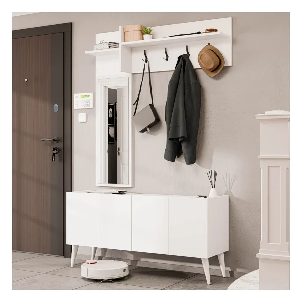 Mezza Theo 5064 Beyaz 4 Kapaklı Sol Aynalı Portmanto - Görsel 6