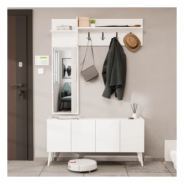 Mezza Theo 5064 Beyaz 4 Kapaklı Sol Aynalı Portmanto - Görsel 3