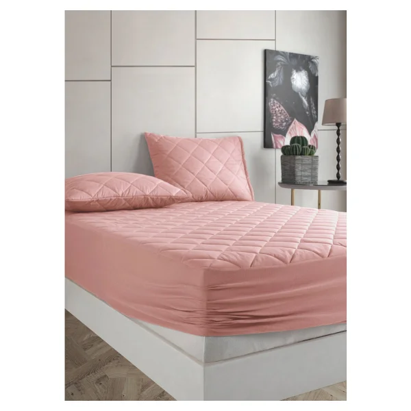 Formeya Pamukkale Alez Set Pembe Pamuk Kapitone Yatak Koruyucu Alez Ve Yastık Koruyucu Set - 140 X 190 Cm - Görsel 3