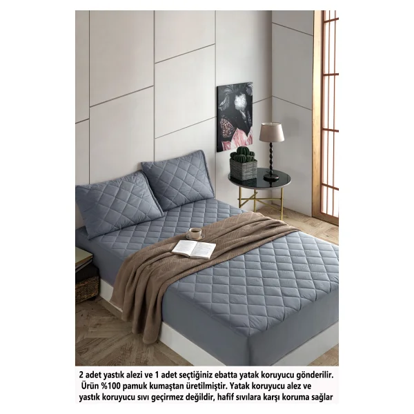 Formeya Formeya Set Pamukkale Renkli Alez Gri %100 Pamuk Kapitone Yatak Koruyucu Ve Yastık Koruyucu Çarşaf Alez - 90 X 200 Cm - Görsel 5