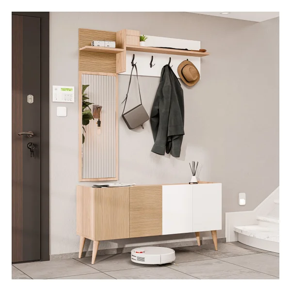 Mezza Theo 5060 Sepet-Beyaz 4 Kapaklı Sol Aynalı Portmanto - Görsel 4