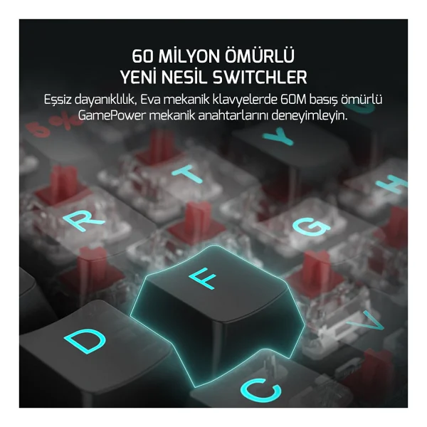 Gamepower Eva 5 Tkl Blue Switch Kablolu Mekanik Oyuncu Klavyesi - Görsel 4