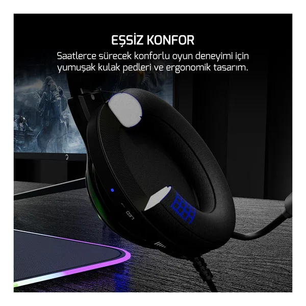 Gamepower Kugon 7.1 USB Kablolu Kulak Üstü Oyuncu Kulaklığı - Görsel 4