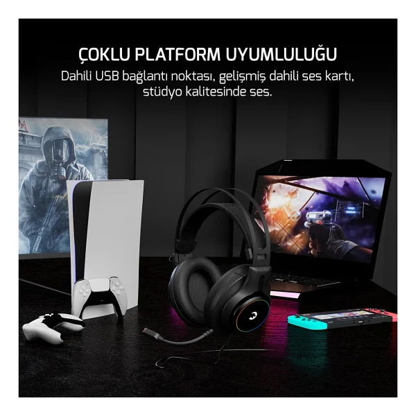 Gamepower Kugon 7.1 USB Kablolu Kulak Üstü Oyuncu Kulaklığı - Görsel 6