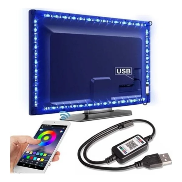 Gaman Bluetoothlu USB Şerit LED Tv Pc Arkası Telefondan Kontrollü Rgb Aydınlatma 3 Metre Sese Duyarlı - Görsel 8