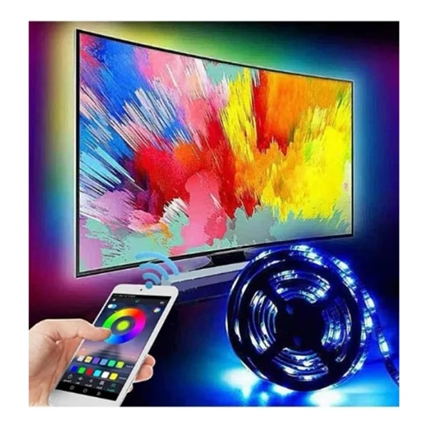 Gaman Bluetoothlu USB Şerit LED Tv Pc Arkası Telefondan Kontrollü Rgb Aydınlatma 3 Metre Sese Duyarlı - Görsel 2