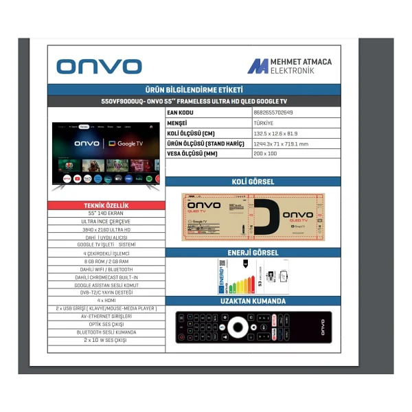 Onvo 55ovf9000uq 4K Ultra HD 55" 140 Ekran Uydu Alıcılı Google Smart QLED TV - Görsel 4