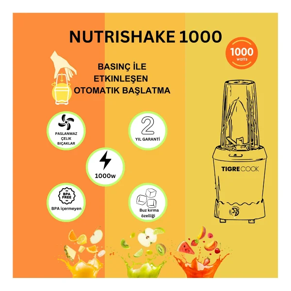 Tigrecook Nutrishake 3in1 1000 W Gri Öğütücü Ve Smoothie Blender - Görsel 4
