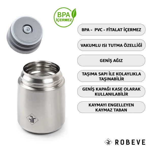 Robeve Vakumlu Çift Taraflı Mama Termosu 450 Ml - Görsel 4