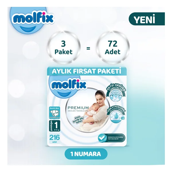 Molfix Premium 1 Numara Yenidoğan 72'li 3 Adet Bebek Bezi - Görsel 2