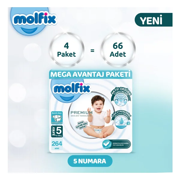 Molfix Premium 5 Numara Junior 66'lı 4 Adet Bebek Bezi - Görsel 2