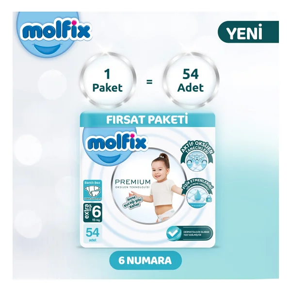 Molfix Premium 6 Numara Extra Large 54'lü Bebek Bezi - Görsel 7