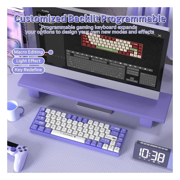 Ajazz Ak680 Beyaz-Mor %65 Tkl Brown Switch Kablolu Mekanik Oyuncu Klavyesi - Görsel 4