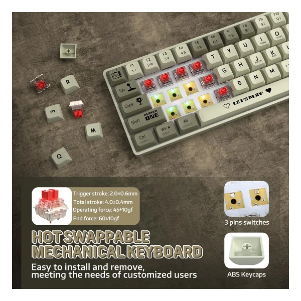 Ajazz Ak680 Gri %65 Tkl Red Switch Kablolu Mekanik Oyuncu Klavyesi - Görsel 2