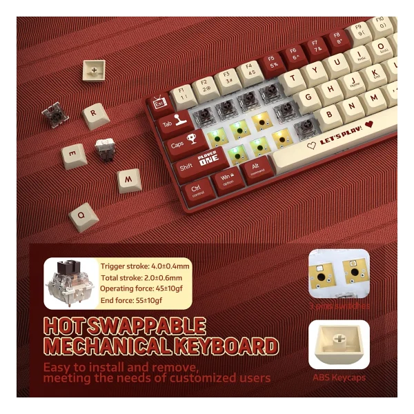 Ajazz AK680 Kırmızı %65 TKL Brown Switch Kablolu Mekanik Oyuncu Klavyesi - Görsel 2