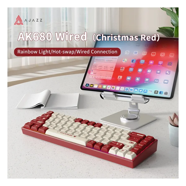 Ajazz AK680 Kırmızı %65 TKL Brown Switch Kablolu Mekanik Oyuncu Klavyesi - Görsel 4