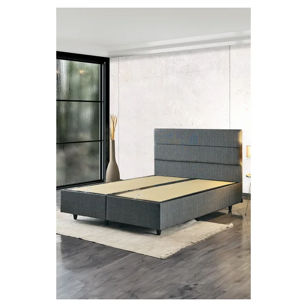 Niron Yatak Silver Çift Kişilik Yatak Seti 160x200 Cm, Full Ortopedik Sert Yatak Kaydırmaz Kumaş Kaplı Metal Baza Ve Başlık Takımı - Gri - 160 X 200 Cm - Görsel 2