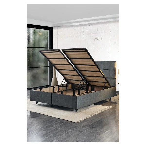 Niron Yatak Silver Çift Kişilik Yatak Seti 160x200 Cm, Full Ortopedik Sert Yatak Kaydırmaz Kumaş Kaplı Metal Baza Ve Başlık Takımı - Gri - 160 X 200 Cm - Görsel 3