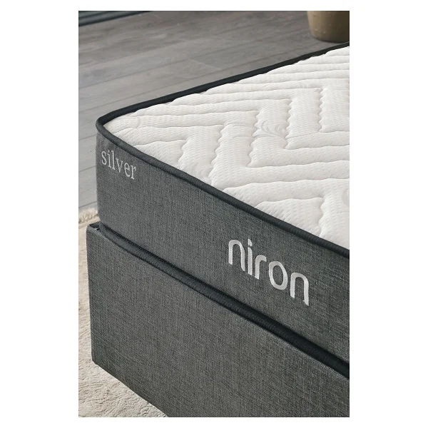 Niron Yatak Silver Çift Kişilik Yatak Seti 160x200 Cm, Full Ortopedik Sert Yatak Kaydırmaz Kumaş Kaplı Metal Baza Ve Başlık Takımı - Gri - 160 X 200 Cm - Görsel 4