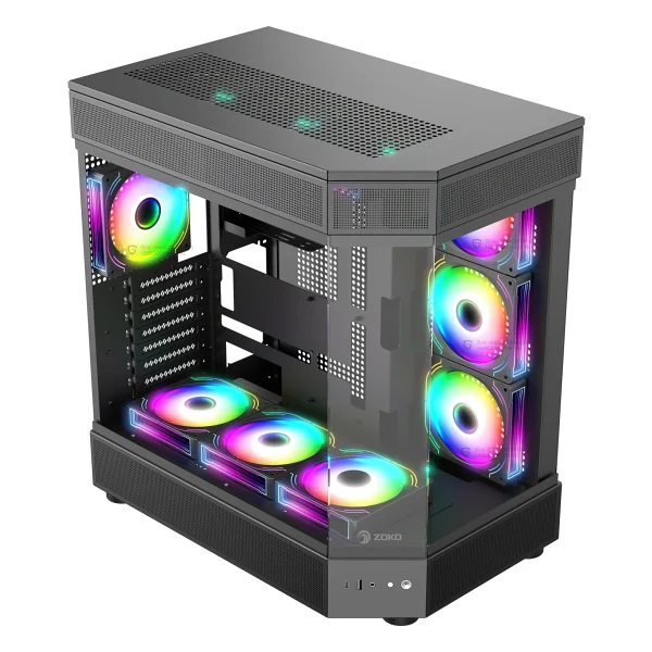 Zoko Tank 7x12 Cm Kumandalı Argb Fan Temper Camlı Oyuncu Bilgisayar Kasası Siyah - Görsel 2