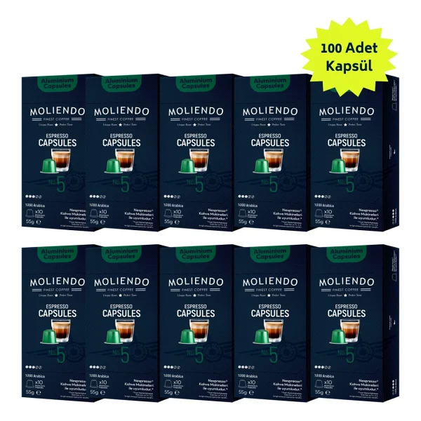 Moliendo Finest Coffee Alüminyum Kapsül Kahve No:5 Avantaj Paketi 100 Adet (Nespresso Uyumlu Alüminyum Kapsül) - Görsel 7