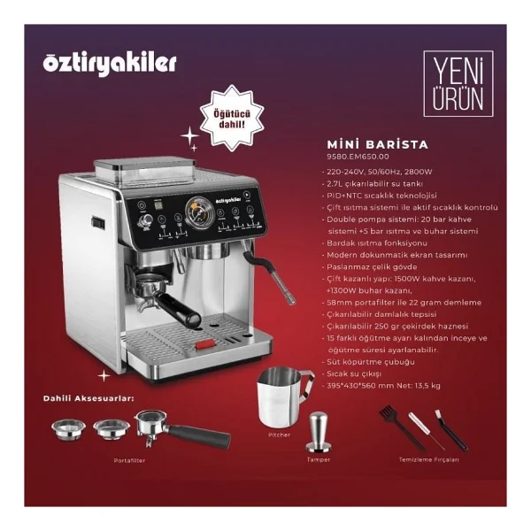 Öztiryakiler Mini Barista Yarı Otomatik Espresso Makinesi - Görsel 2