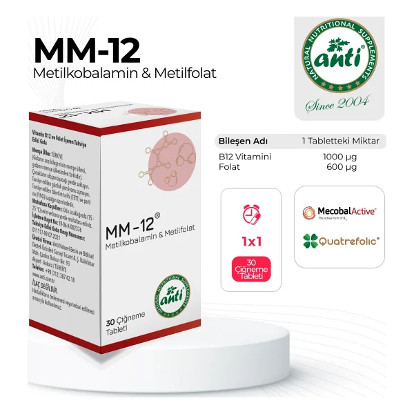 Anti MM-12 Metilkobalamin ve Metilfolat 30 Çiğneme Tableti - Görsel 5