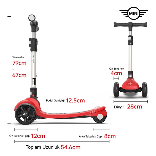 Mini Cooper Işıklı 3 Tekerlekli Çocuk Scooter - Görsel 4