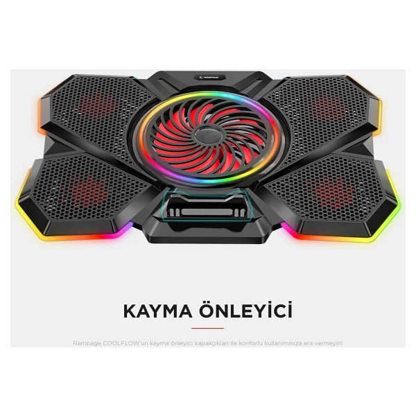 Rampage S47 Coolflow RGB 5 Fanlı 17.3" Laptop Soğutucu - Görsel 3