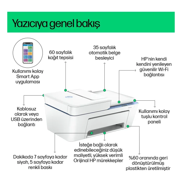 Hp Deskjet Ink Advantage 4278 70s64c Wi-Fi + Tarayıcı + Fotokopi + Faks Renkli Çok Fonksiyonlu Mürekkep Püskürtmeli Yazıcı - Görsel 4