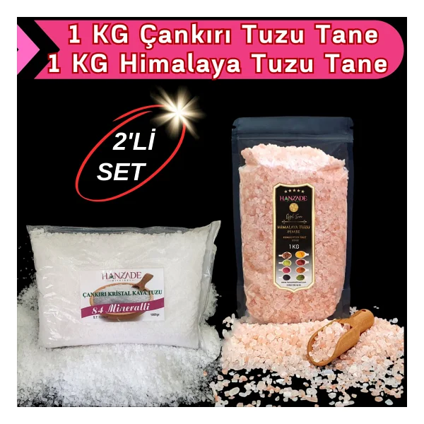 Hanzade Bitkisel Çankırı Tuzu 1 kg + Himalaya Tuzu 1 kg Tane Granül Doğal Kaya Tuzu Seti - 2 kg - Görsel 3