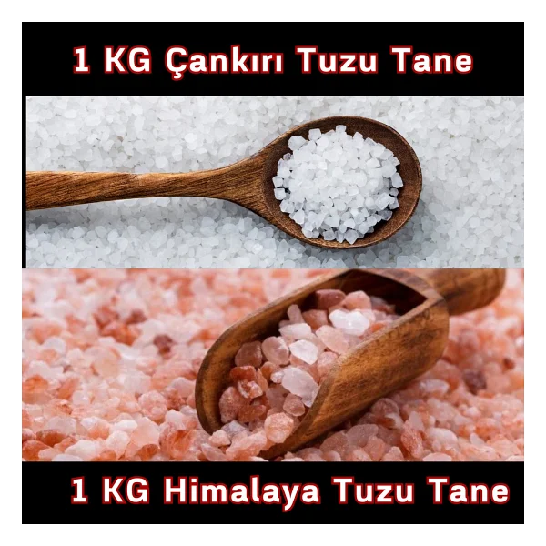 Hanzade Bitkisel Çankırı Tuzu 1 kg + Himalaya Tuzu 1 kg Tane Granül Doğal Kaya Tuzu Seti - 2 kg - Görsel 2