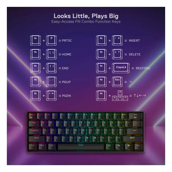 Redragon Draconic K530 Pro Siyah RGB %60 Tkl Brown Switch Kablolu/Kablosuz Mekanik Oyuncu Klavyesi - Görsel 5