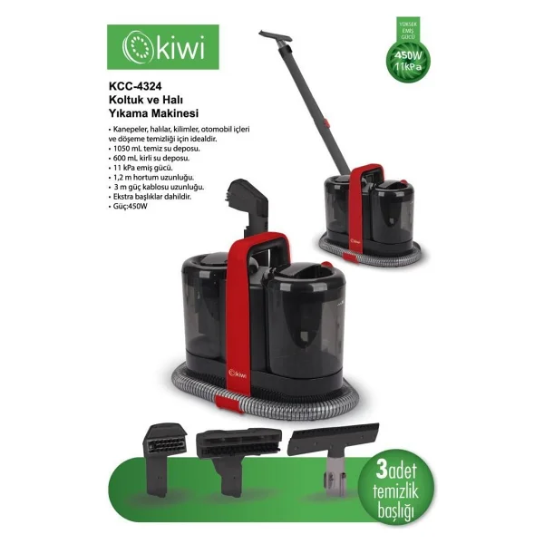 Kiwi Kcc-4324 Siyah Kırmızı Koltuk Ve Halı Yıkama Makinesi - Görsel 2