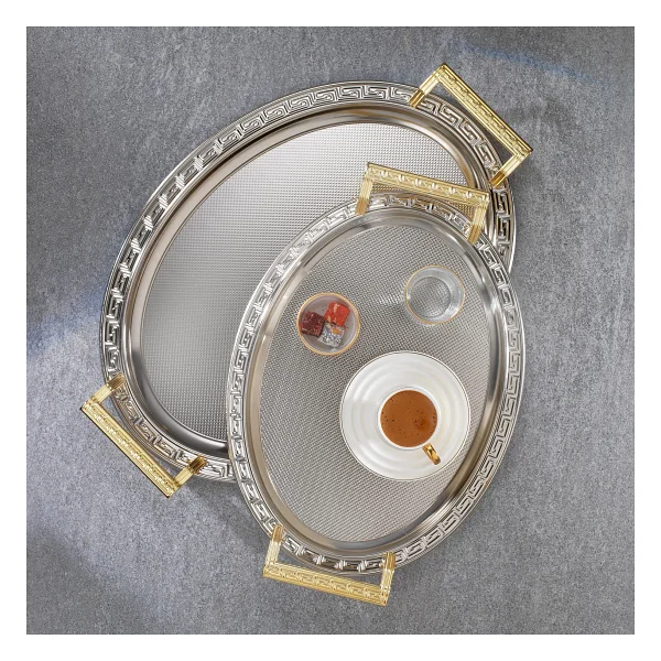 Schafer Ela Platin02 2'li Oval Çay Tepsisi - Görsel 5