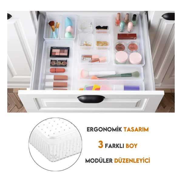 Meleni Home 4'lü Çekmece İçi Çok Amaçlı Organizer -Kozmetik Takı Makyaj Organizeri Dolap İçi Düzenleyici Şeffaf - Görsel 3