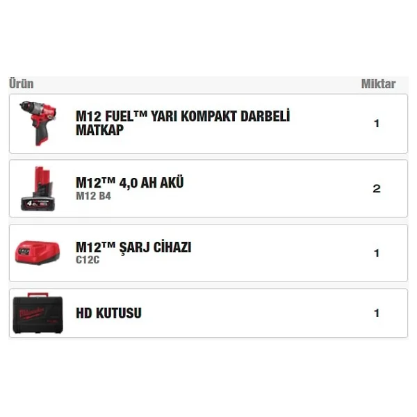 Milwaukee M12 FPD2-402X Çift Akülü 4 Ah Darbeli Matkap - Görsel 2