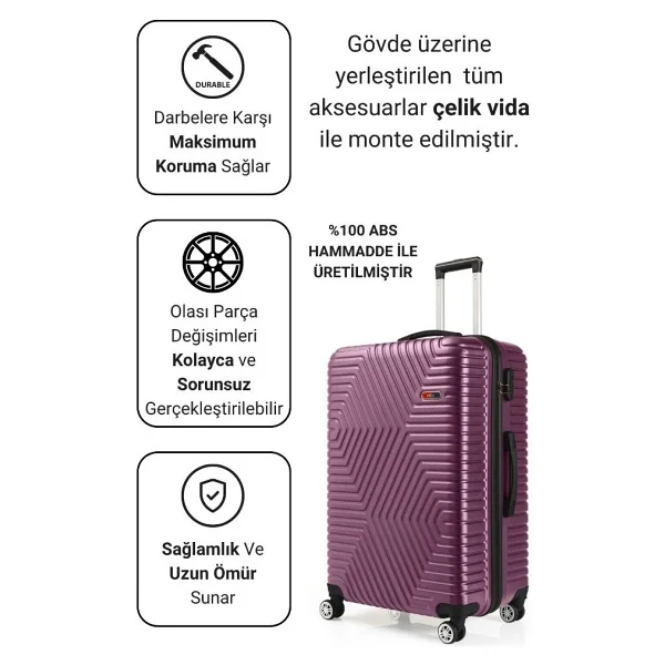 G&D Polo Suitcase Abs Orta Ve Büyük Boy Mürdüm 2'li Valiz Seti 600.09-B - 2'li Set - Görsel 2
