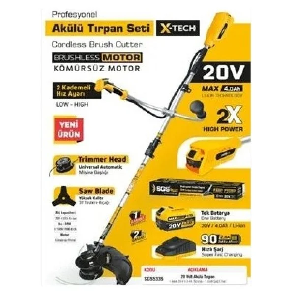 Sgs Sgs5335 20 V Tek Akülü 4 Ah Yan Tırpan - Görsel 5