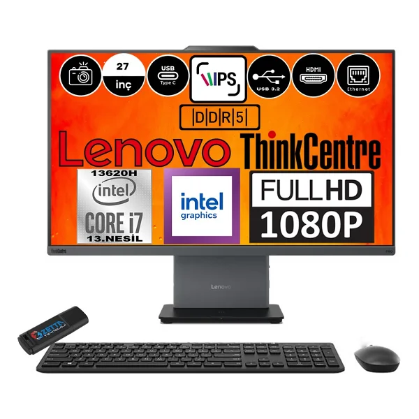 Lenovo Thinkcentre Neo 27 50A Gen5 Intel Core I7 13620H 32GB Ddr5 1tb SSD Freedos Intel UHD Graphics 27" Fhd All In One Bilgisayar 12SA000RTRF08 + Zetta Flash Bellek - Görsel 6